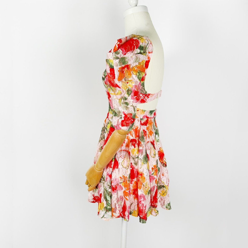 NWT For Love and Lemons Dascha puff sleeve minidress pink floral size XS - Picture 3 of 7